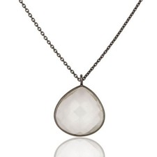 Crystal Quartz Black Rhodium 925 Sterling Silver Pendant Necklace Jewelry