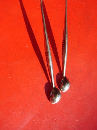 Niger Tuareg hand engraved fine SPOON earrings with stripes - L60 mm - Picture 4 of 7