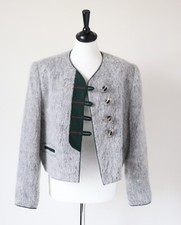 Vintage Tirol Trachten Jacket - Furry Grey Wool Blend - Fit L / Uk 14