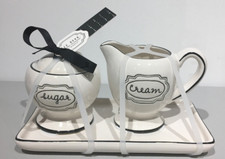 RAE DUNN SUGAR AND CREAMER SET VINTAGE STYLE W/ RECTANGLE SAUCER NWT 