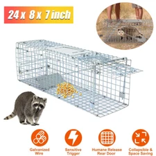 24" Humane Animal Live Trap Cage for Raccoons Rodent Control Stray Cat Squirrel