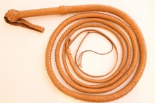 Genuine Leather BullWhip 10 Feet, 12 Plaited, Tan Brown, Heavy Duty Bull Whip