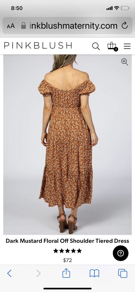 Pinkblush Dark Mustard Floral Off Shoulder Tiered Dress