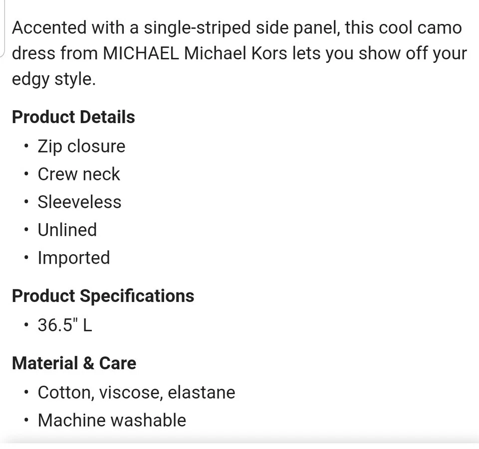Michael Kors 女式全新迷彩无袖徽标胶带连衣裙(98 美元)中号 — 第 4/4 张图片