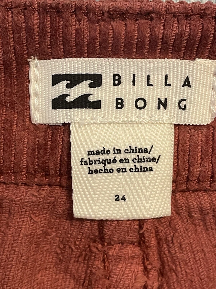 Billabong 短裤女式 24 码灯芯绒镂空领带腰波西米亚海滩冲浪女孩 — 第 2/4 张图片