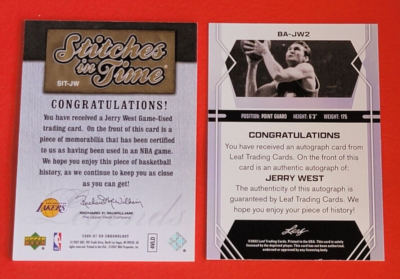 JERRY WEST AUTOGRAPH CARD #d30 + GAME USED JERSEY CARD #d188/199 