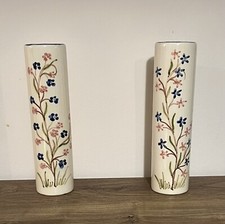 Pair of Attractive Floral Cylinder Vases Signed By Portuguese Potter FPB