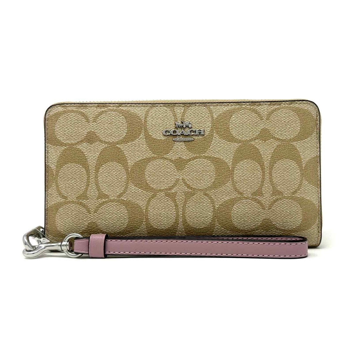 Coach Long Zip Around Wallet in Signature Canvas Light Khaki Ice