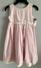 Ralph Lauren Seersucker Wrap Dress Easter Pink White Lined Girl's Size 5 NWT