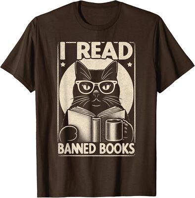 I Read Banned Books Bookworm Cat Reading Book Reader Unisex T-Shirt