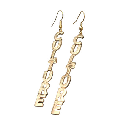 CULTURE Pierced Earrings Gold tone Dangle 2.75 in