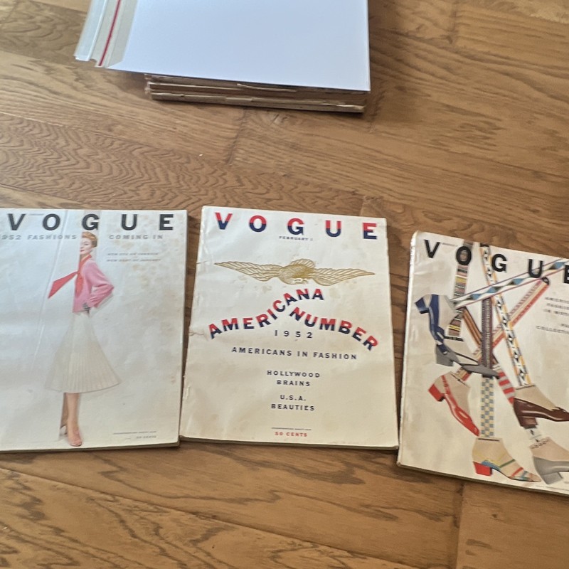 Vogue Lot of 3 Illustrated Fashion Magazines 1952 Jan Feb Mar