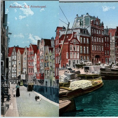 x2 LOT c1910 Amsterdam Netherlands Postcard O.Z. Achterburgwal Binnen Amstel