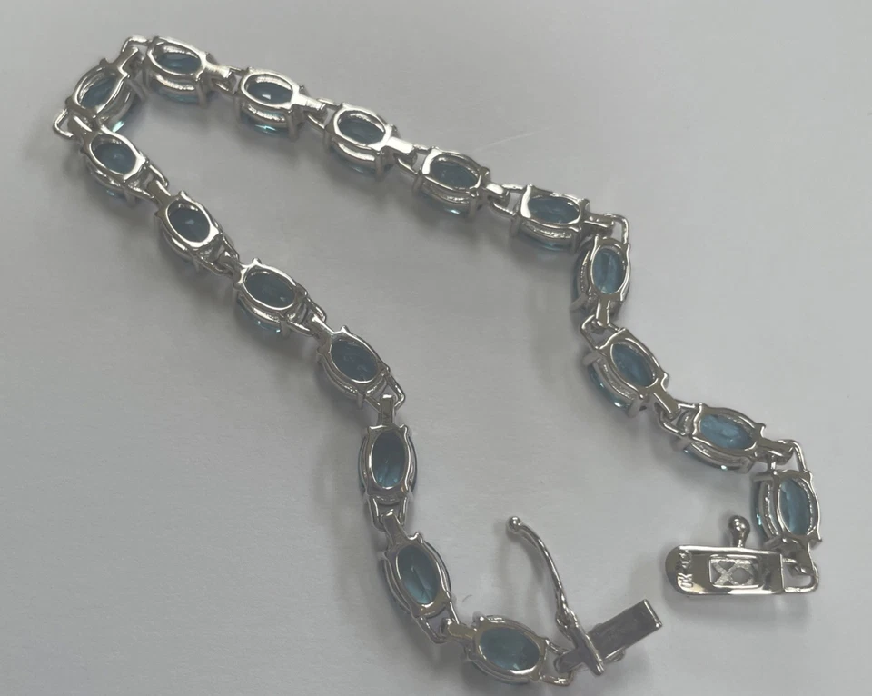 "Impresionante brazalete de plata esterlina azul Londres ovalado de 17 quilates y rodio 7,25""" Foto 3 de 4