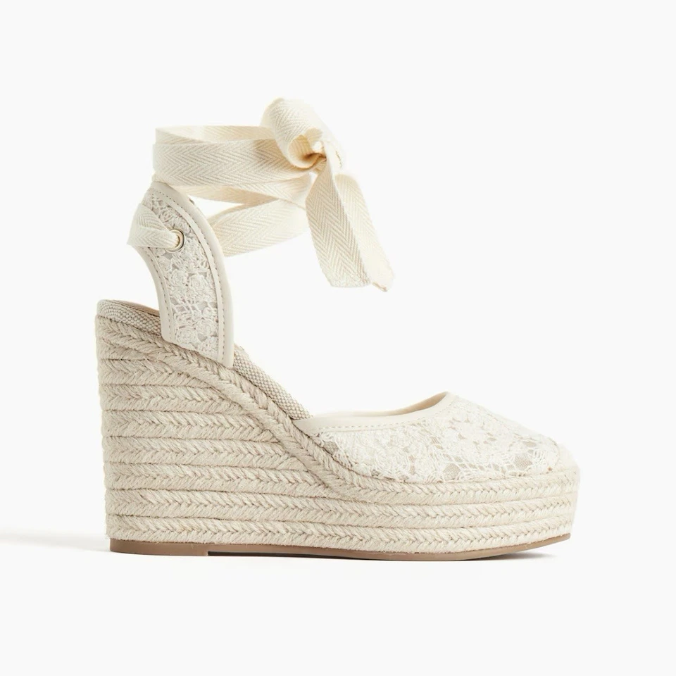 Hermosas sandalias de cuña alpargata de encaje marfil H&M talla US 11 Foto 2 de 4