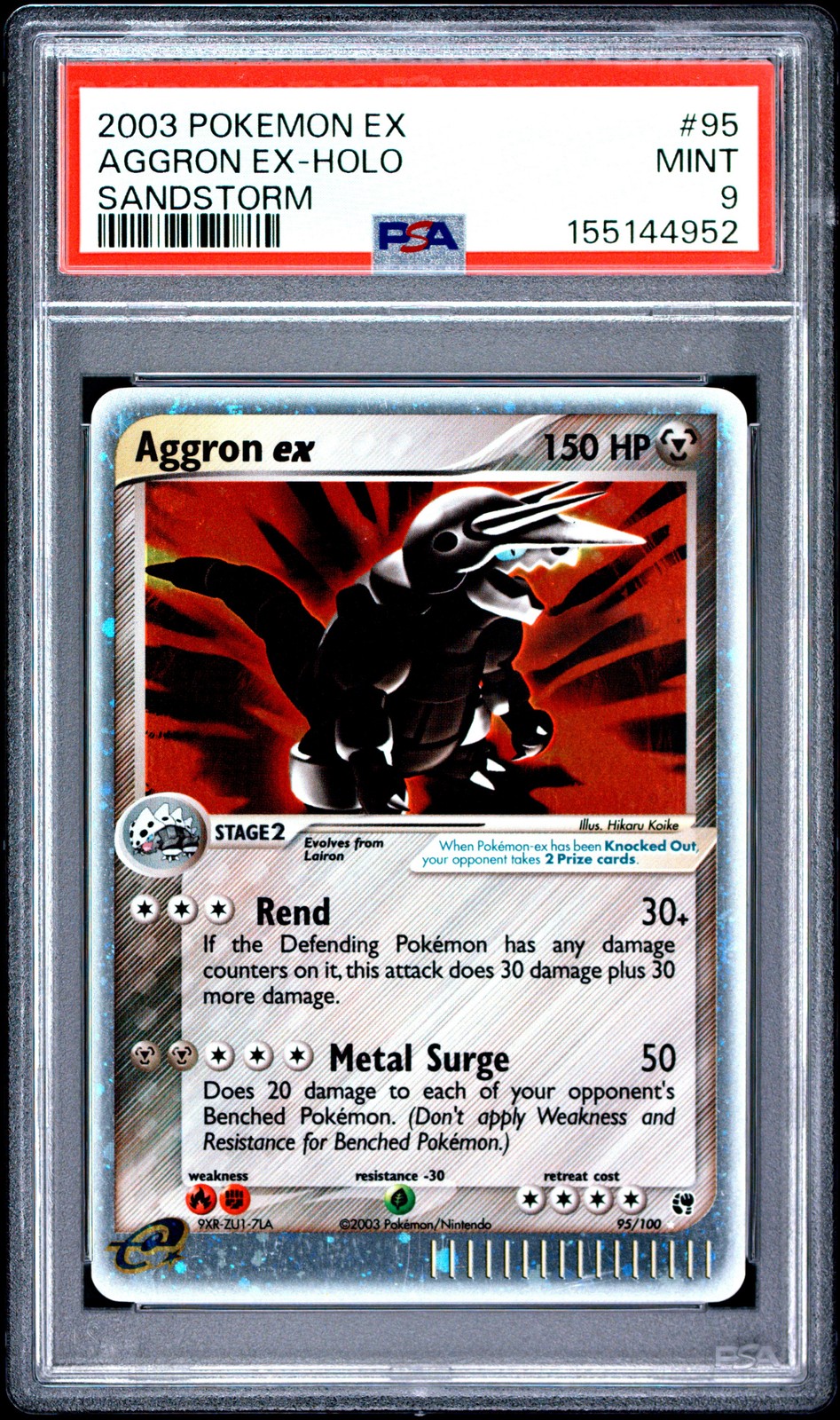 2003 POKEMON EX SANDSTORM #95 AGGRON EX-HOLO PSA 9