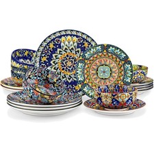 Geschirrset 6 Personen, Porzellan, 18-tlg, bömisch, bunt, mikrowelle, spülmas...