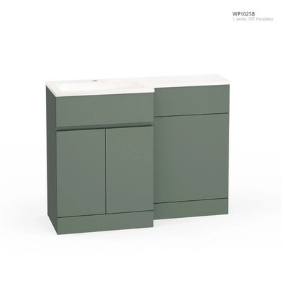 Calm Green Handloses Waschtisch- & WC-Unterschrank-Set - L-Form, Links-/Rechtshänder, 1070 mm
