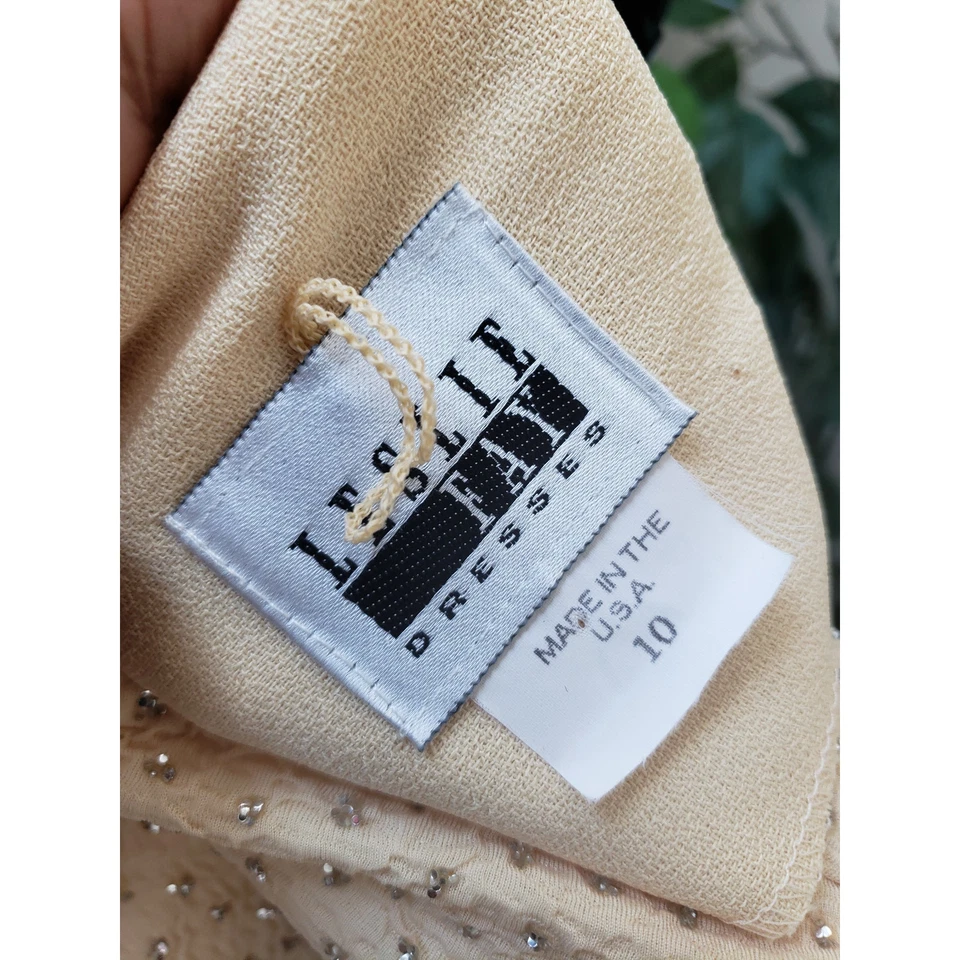 Conjunto de traje falda Leslie Fay para mujer 10 puntos brillantes beige manga corta botón delantero Foto 3 de 4