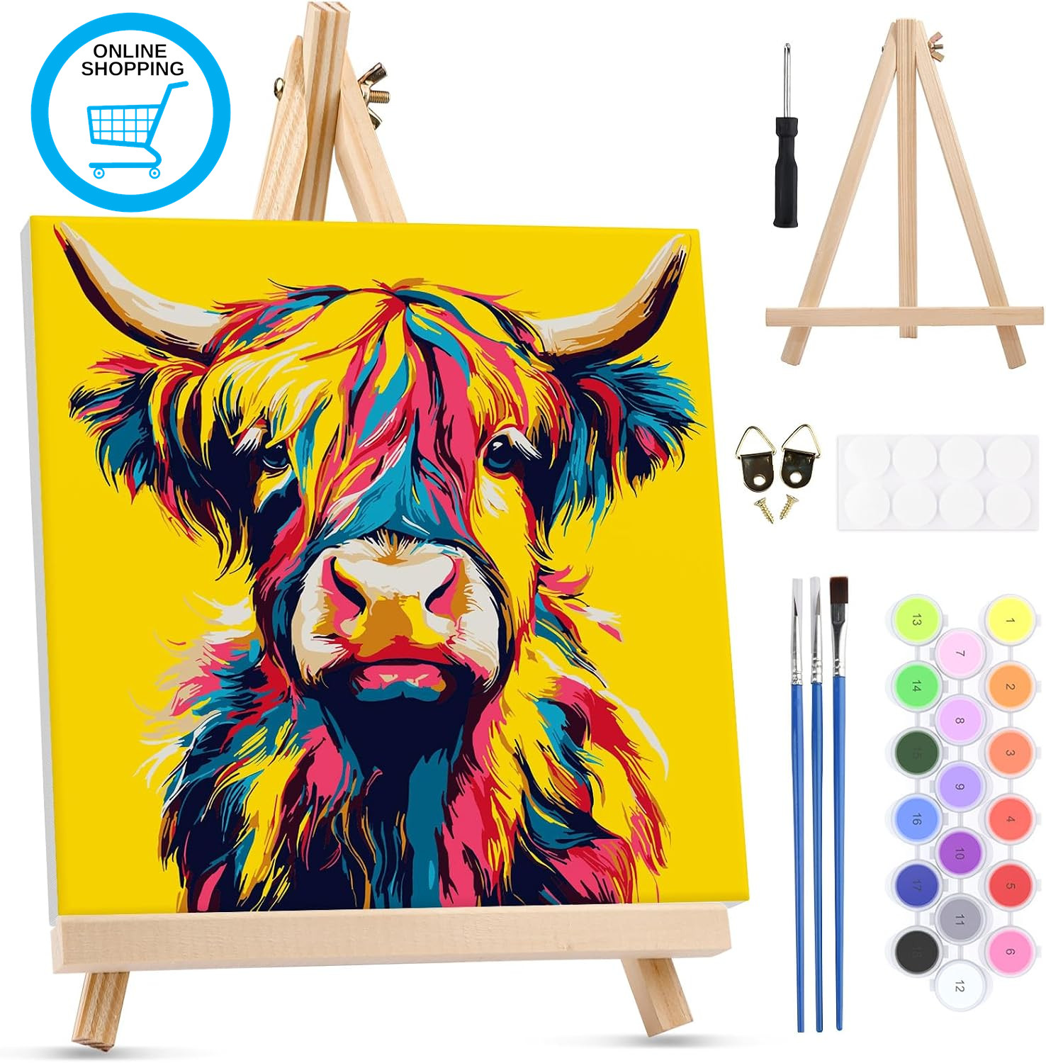 Highland Cow Framed Paint by Numbers for Adults Beginners, Easy Adults' Paint-By