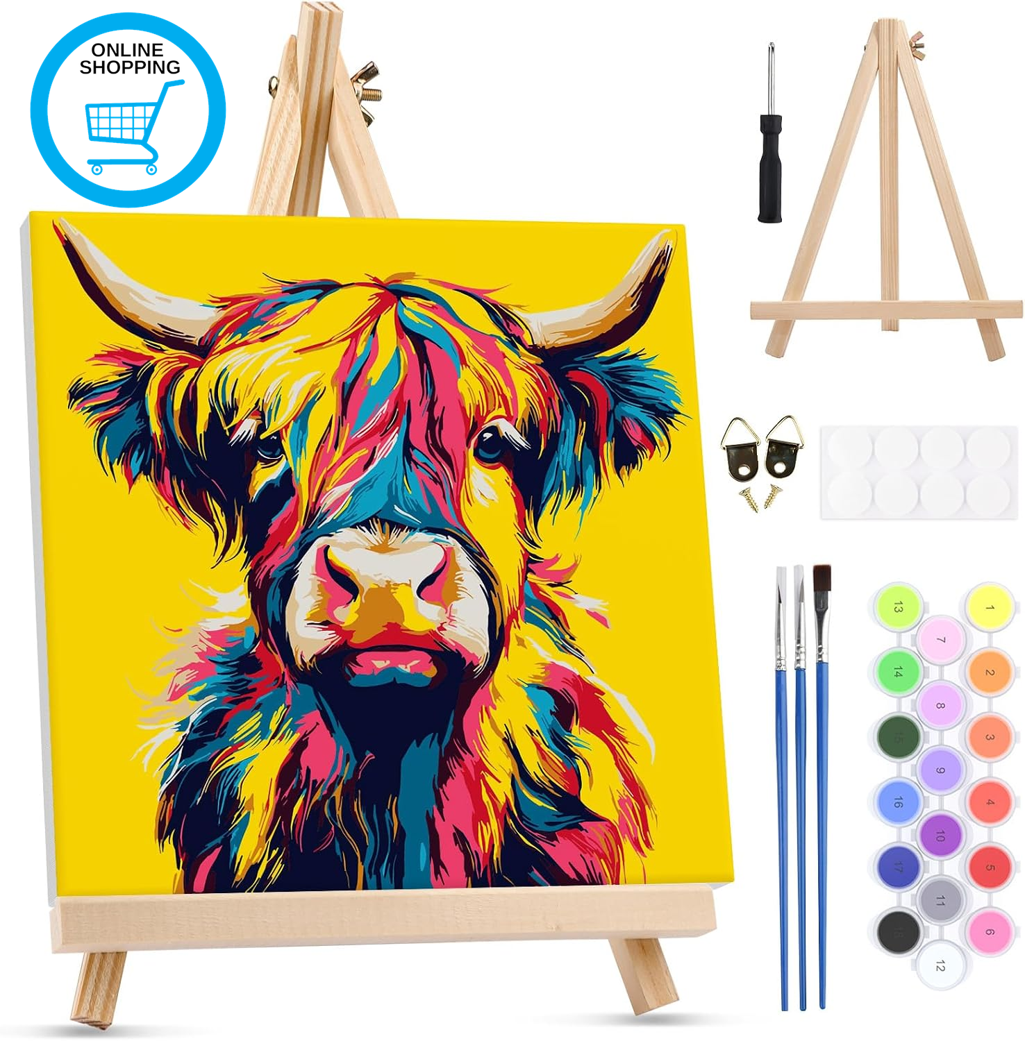 Highland Cow Framed Paint by Numbers for Adults Beginners, Easy Adults' Paint-By