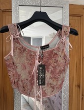 Scarlet Darkness Pink Floral Lace-Up Corset Top Medieval fairycore  Theme UK 10