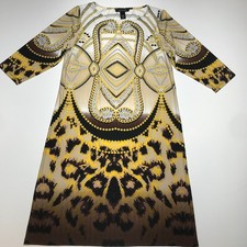 Ashley Stewart Shift Dress Sz 14/16 Gold Chain Jeweled Animal Print Half Sleeve