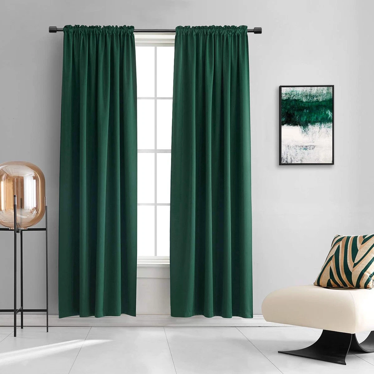 Tenda Oscurante TOPICK 2 Pezzi Con Occhielli - 130x145 Cm, Colore Verde, Per Soggiorno E Camera Da Letto, 50% Blocco Luce