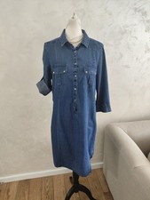 M&S womens Short Shirt Tunic Dress Size 14 Casual Blue 3/4 Sleeve Summer Denim