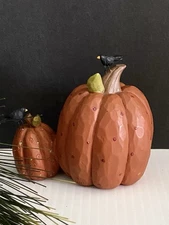 Suzi Skoglund Blossom Bucket Resin Pumpkins With Crows Folk Art Country Figurine