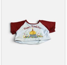 BABW Build a Bear Clothes Happy Birthday Cupcake Red White Knit Shirt Tee Top