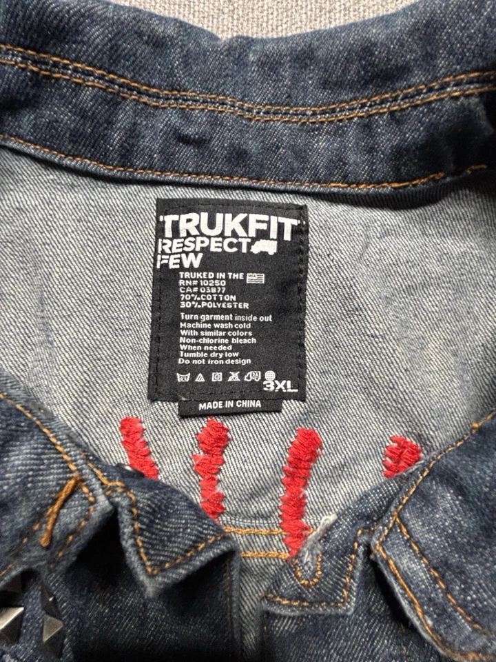 TRUKFIT Men’s 3XL Denim Vest Studded Sleeveless Distressed Punk Skate Streetwear - Image 2 of 4