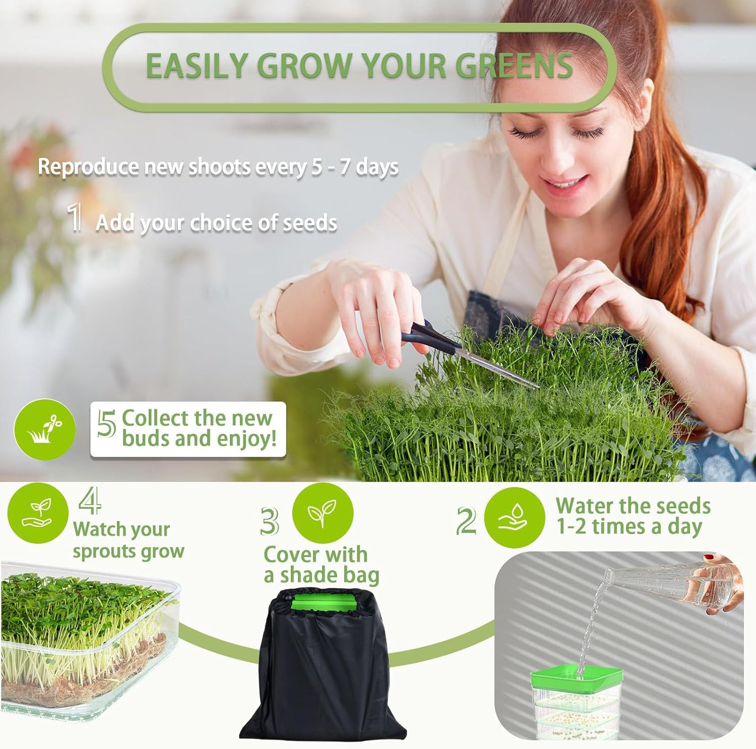 4-Tier Seed Sprouting Kit with Drain Holes and Drain Tray, Upgrade Stackable Mic