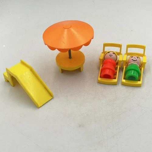 Vintage Fisher Price Little People Pool Day Mom Daughter Accessories 6 Pieces