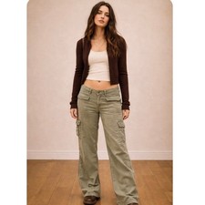 Y2K American Eagle Outfitters Low Rise Cargo Pants Army Green Bootcut  6