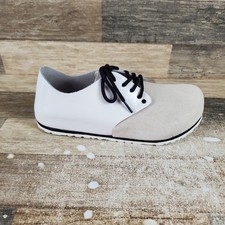 Scarpe donna Birkenstock Maine taglia 10 bianche vernice pelle scamosciata punta tonda stringate