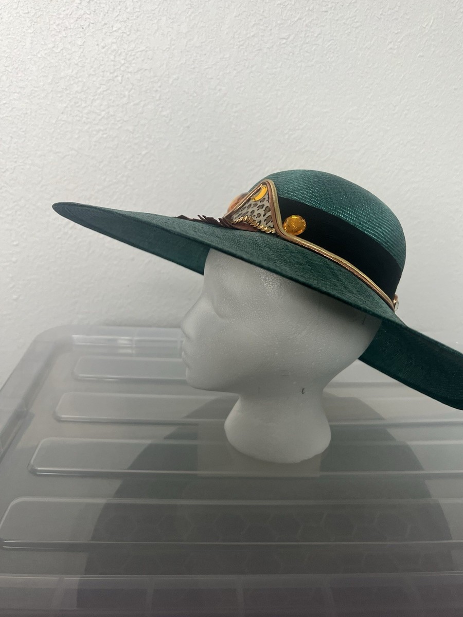 Vintage Sonni San Francisco Green Gold Wide Brim Woven Straw  display picture 1