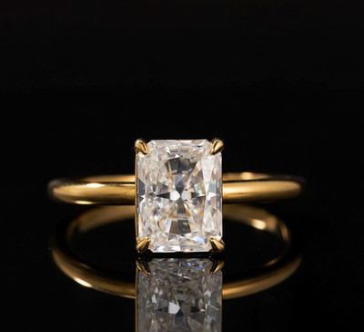3.50 CTW Radiant Cut Solitaire Moissanite Wedding Ring 14K Yellow Gold Plated