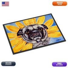 Caroline's Treasures AMB1058MAT Sunflower Pug 18x27 Front Door Mat Indoor