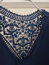 Plus Size 18 Dress Blue Crochet Back Frill Sleeve Made in Italy Holiday