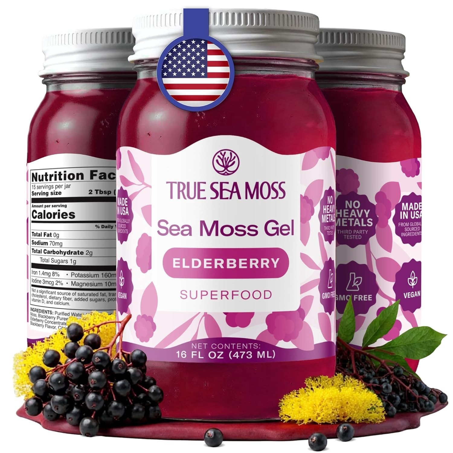 Wildcrafted Irish Sea Moss Gel | Made with Dried Seaweed Seamoss | Elderberry