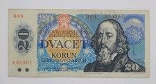 1988 States Bank of CZECHOSLOVAKIA - 20 Korun Banknote Serial No. H08 639301