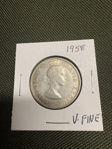 Canada 1958 50 Cent Silver Coin Queen Elizabeth II Very Fine