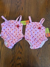 Twins One-Piece Bathing Swim Suits 18 Mths Polka Dots Ruffles Penelope Mack NWT