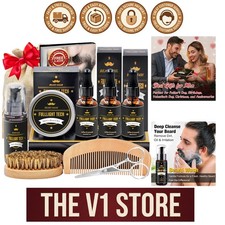 10-in-1 Beard Grooming Kit with Oils, Wash, Balm Tools - Perfect Gift for Him