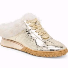 Dolce Vita Izzey Faux Fur Sneaker Platinum Leather Size 8