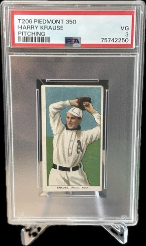 T206 Harry Krause PSA 3 VG Pitching Piedmont 350 Philadelphia Athletics 1909 RC.