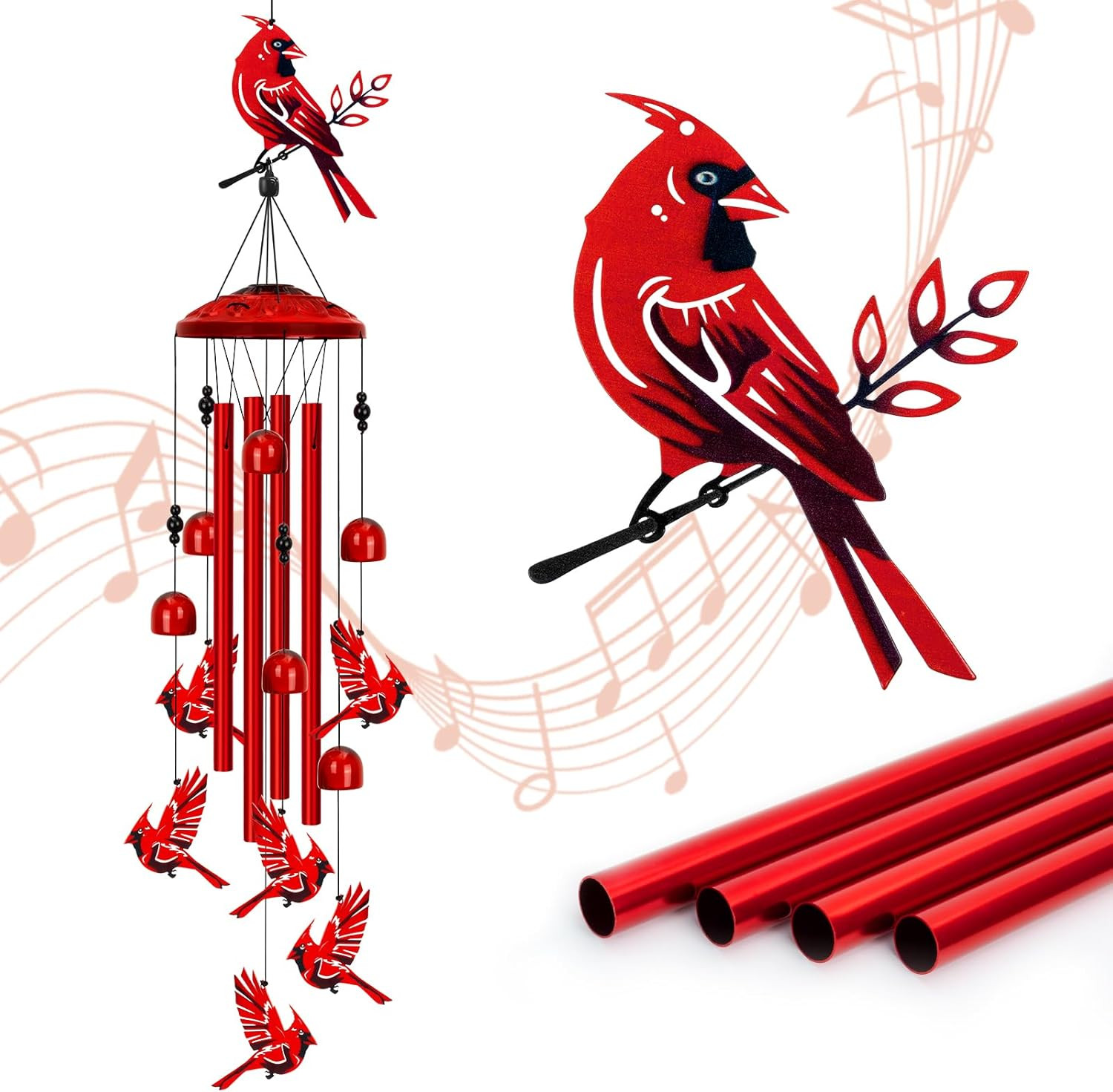 Large Cardinal Wind Chimes for Outdoor Decor - Memorial Gifts for Women