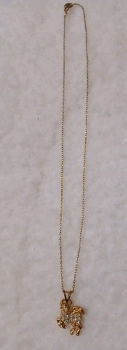Vintage Avon goldfarben Strass Widder Widder Anhänger Halskette Sternzeichen Astrologie 18 Zoll - Bild 2 von 6