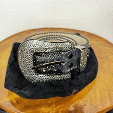 BB Simon Western Bling Belt Gray W Rhinestones Retail 459 Dust Bag Included